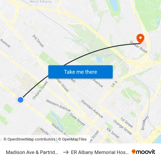 Madison Ave & Partridge St to ER Albany Memorial Hospital map