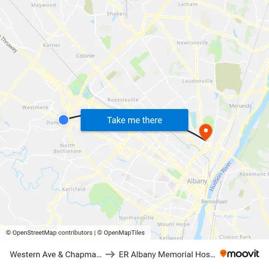 Western Ave & Chapman Dr to ER Albany Memorial Hospital map