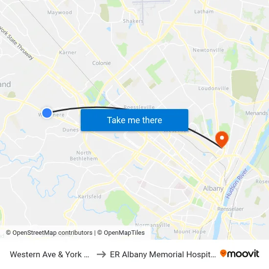 Western Ave & York Rd to ER Albany Memorial Hospital map