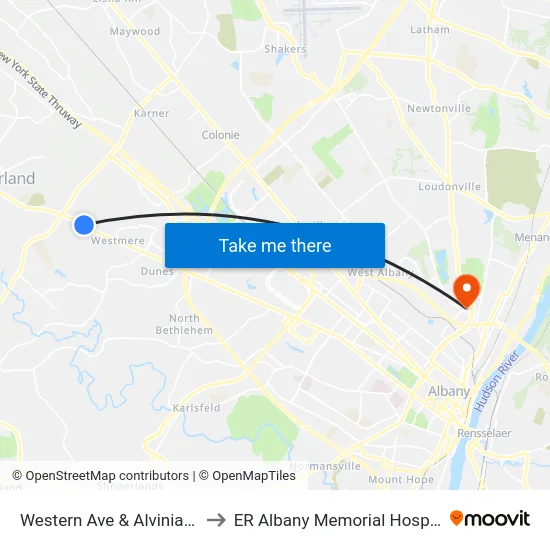 Western Ave & Alvinia Rd to ER Albany Memorial Hospital map