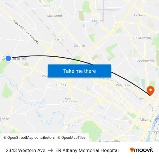 2343 Western Ave to ER Albany Memorial Hospital map
