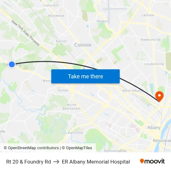 Rt 20 & Foundry Rd to ER Albany Memorial Hospital map
