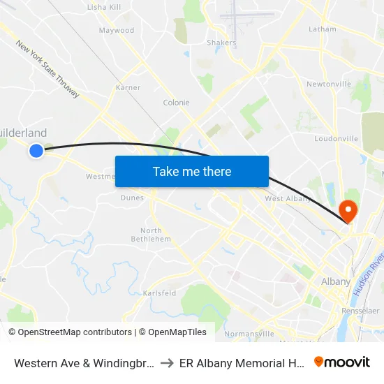 Western Ave & Windingbrook Dr to ER Albany Memorial Hospital map