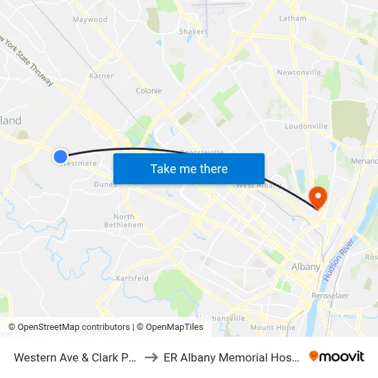 Western Ave & Clark Pkwy to ER Albany Memorial Hospital map