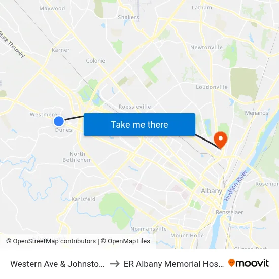 Western Ave & Johnston Rd to ER Albany Memorial Hospital map