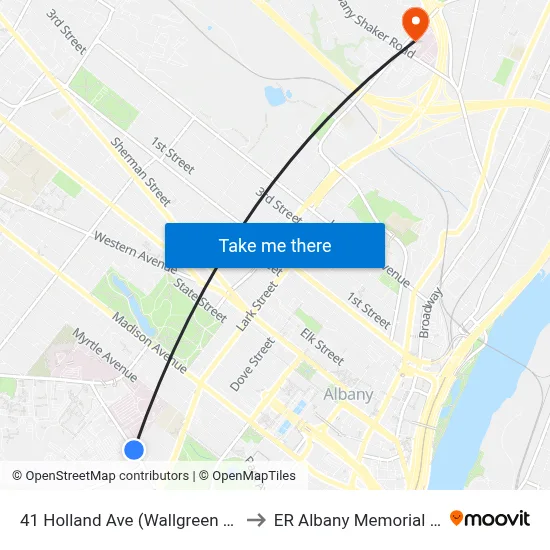 41 Holland Ave (Wallgreen Pharmacy) to ER Albany Memorial Hospital map