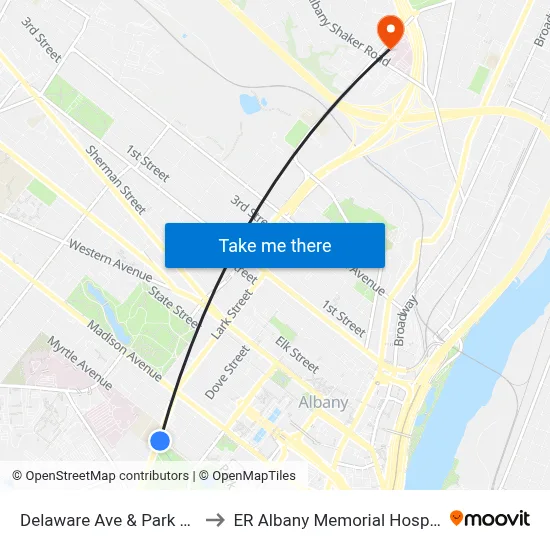 Delaware Ave & Park Ave to ER Albany Memorial Hospital map