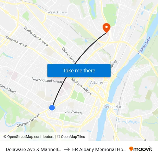 Delaware Ave & Marinello Terr to ER Albany Memorial Hospital map