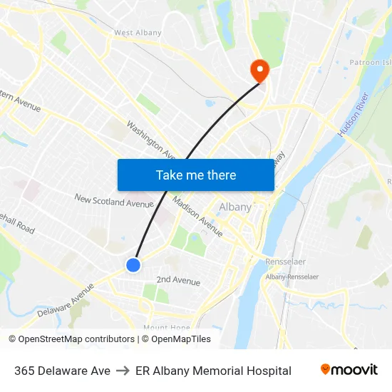 365 Delaware Ave to ER Albany Memorial Hospital map