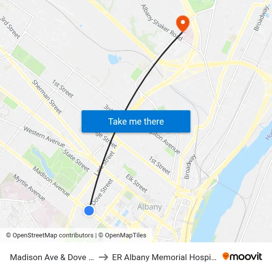 Madison Ave & Dove St to ER Albany Memorial Hospital map