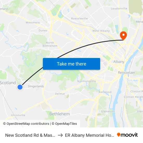 New Scotland Rd & Mason Ln to ER Albany Memorial Hospital map