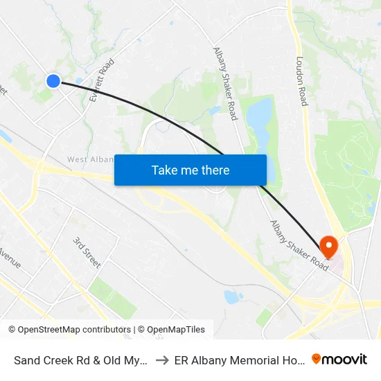 Sand Creek Rd & Old Myers Dr to ER Albany Memorial Hospital map