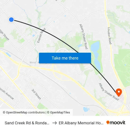 Sand Creek Rd & Rondack Rd to ER Albany Memorial Hospital map