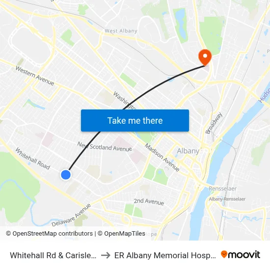 Whitehall Rd & Carisle Ct to ER Albany Memorial Hospital map