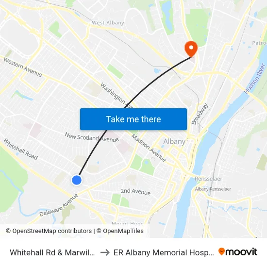 Whitehall Rd & Marwill St to ER Albany Memorial Hospital map