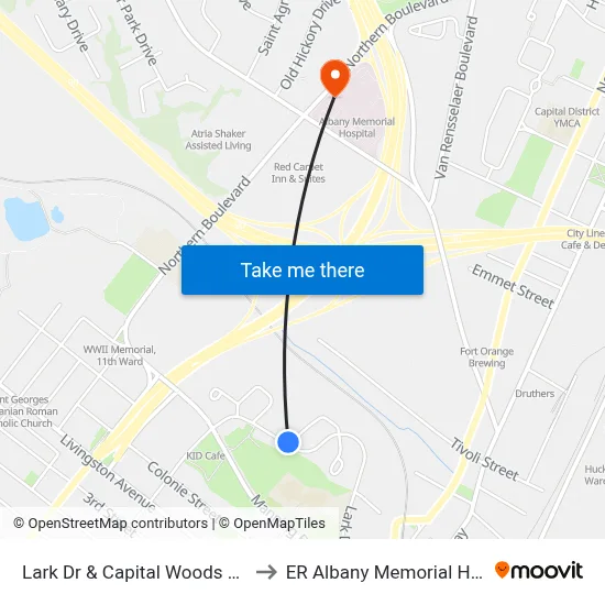 Lark Dr & Capital Woods Apts #2 to ER Albany Memorial Hospital map