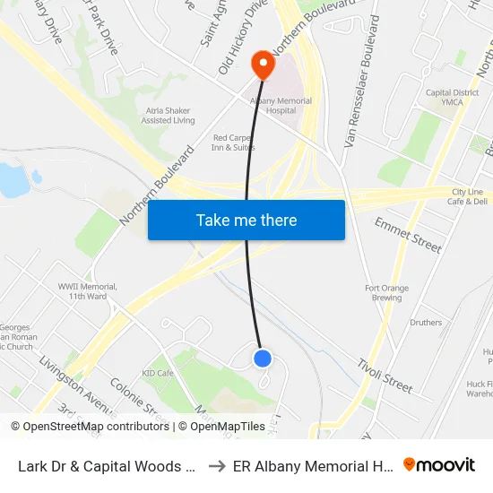 Lark Dr & Capital Woods Apts #1 to ER Albany Memorial Hospital map