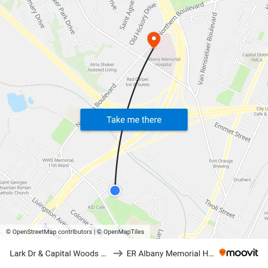 Lark Dr & Capital Woods Apts #3 to ER Albany Memorial Hospital map