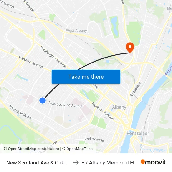 New Scotland Ave & Oakwood St to ER Albany Memorial Hospital map