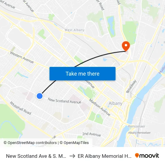 New Scotland Ave & S. Main Ave to ER Albany Memorial Hospital map