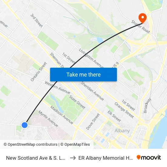 New Scotland Ave & S. Lake Ave to ER Albany Memorial Hospital map