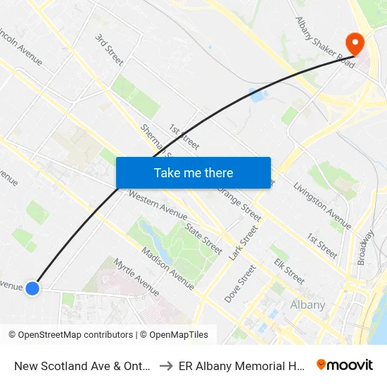 New Scotland Ave & Ontario St to ER Albany Memorial Hospital map