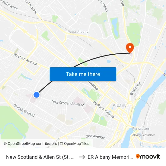 New Scotland & Allen St (St. Peter's Hospital) to ER Albany Memorial Hospital map
