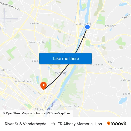 River St & Vanderheyden St to ER Albany Memorial Hospital map