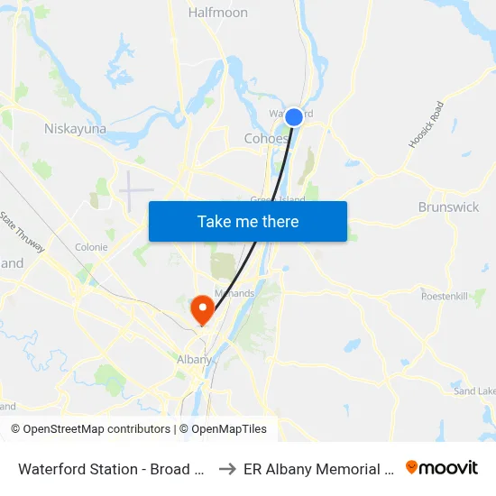 Waterford Station - Broad St & 4th St to ER Albany Memorial Hospital map