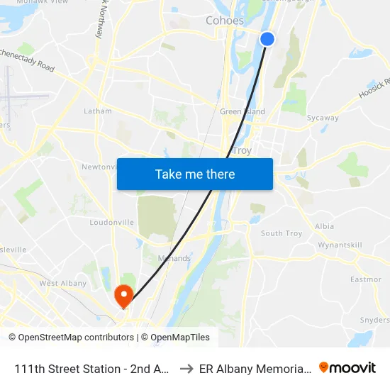 111th Street Station - 2nd Ave & 111th St to ER Albany Memorial Hospital map