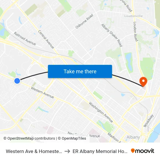 Western Ave & Homestead St to ER Albany Memorial Hospital map