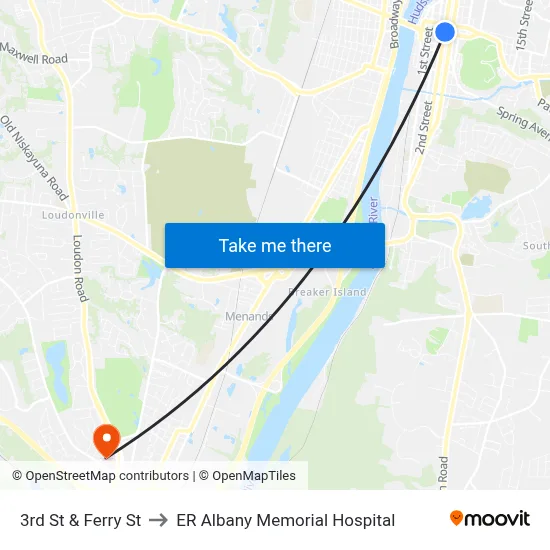 3rd St & Ferry St to ER Albany Memorial Hospital map