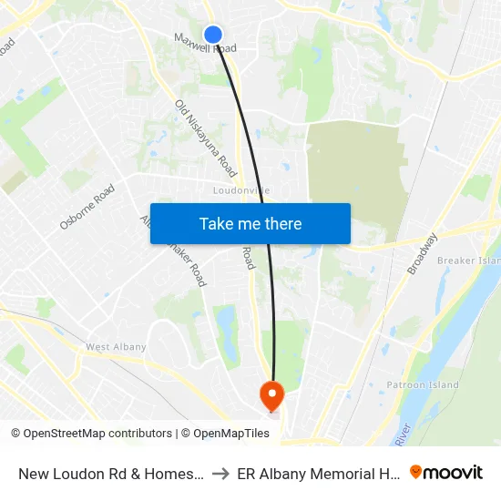 New Loudon Rd & Homestead Dr to ER Albany Memorial Hospital map