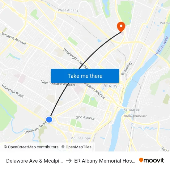 Delaware Ave & Mcalpin St to ER Albany Memorial Hospital map