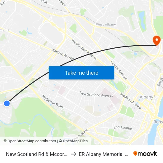New Scotland Rd & Mccormack Rd to ER Albany Memorial Hospital map