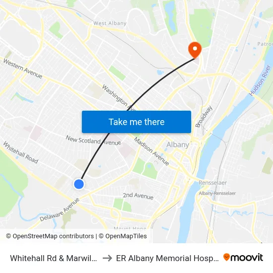 Whitehall Rd & Marwill St to ER Albany Memorial Hospital map