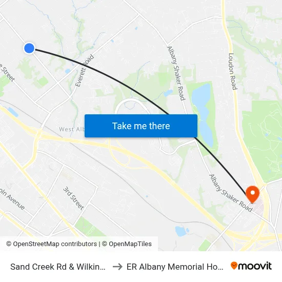 Sand Creek Rd & Wilkins Ave to ER Albany Memorial Hospital map