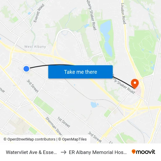 Watervliet Ave & Essex St to ER Albany Memorial Hospital map