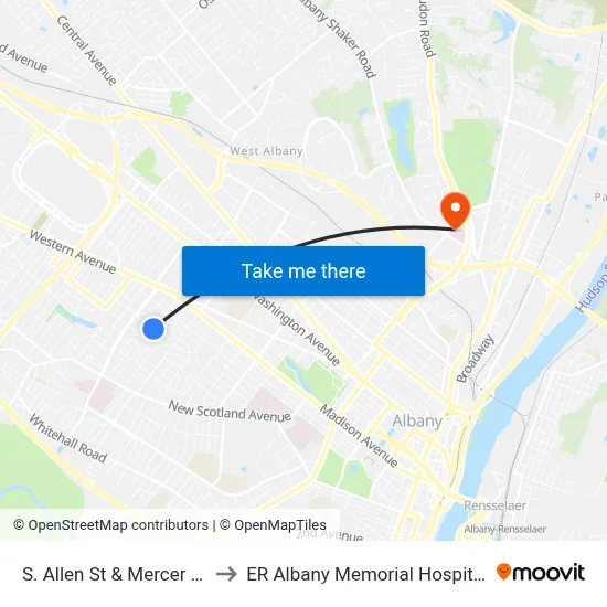 S. Allen St & Mercer St to ER Albany Memorial Hospital map