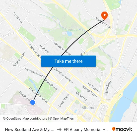 New Scotland Ave & Myrtle Ave to ER Albany Memorial Hospital map