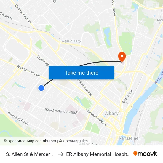 S. Allen St & Mercer St to ER Albany Memorial Hospital map