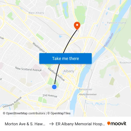 Morton Ave & S. Hawk St to ER Albany Memorial Hospital map