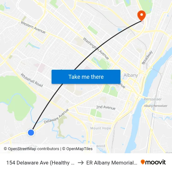 154 Delaware Ave (Healthy Pet Center) to ER Albany Memorial Hospital map