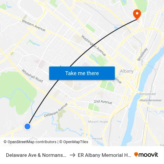 Delaware Ave & Normanskill Blvd to ER Albany Memorial Hospital map