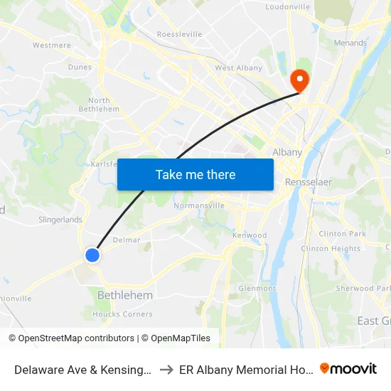 Delaware Ave & Kensington Ct to ER Albany Memorial Hospital map