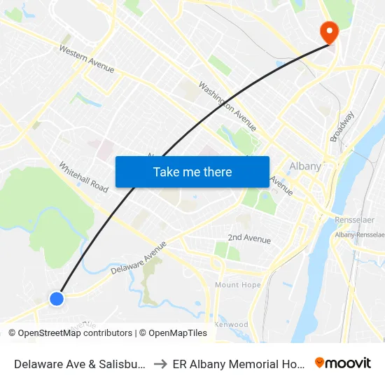 Delaware Ave & Salisbury Rd to ER Albany Memorial Hospital map