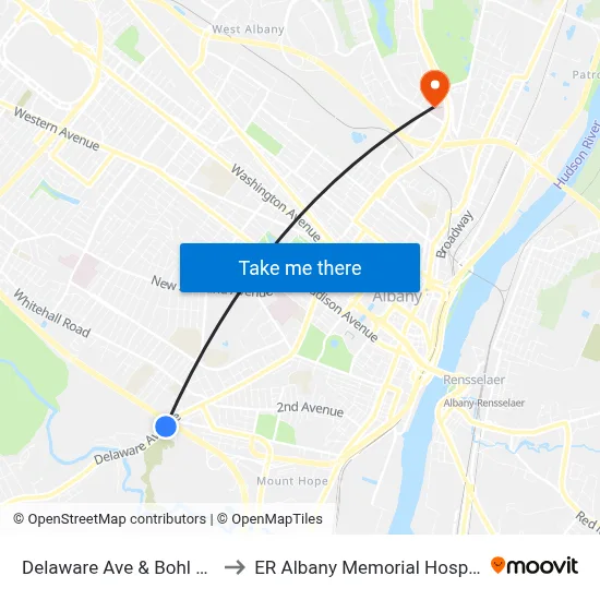 Delaware Ave & Bohl Ave to ER Albany Memorial Hospital map