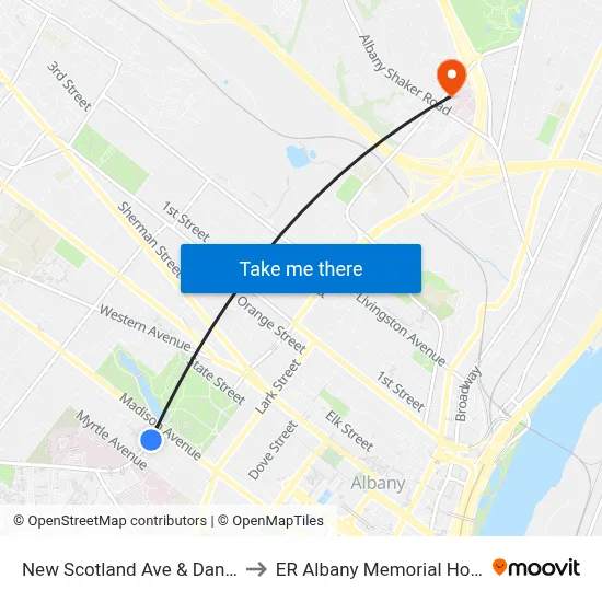 New Scotland Ave & Dana Ave to ER Albany Memorial Hospital map