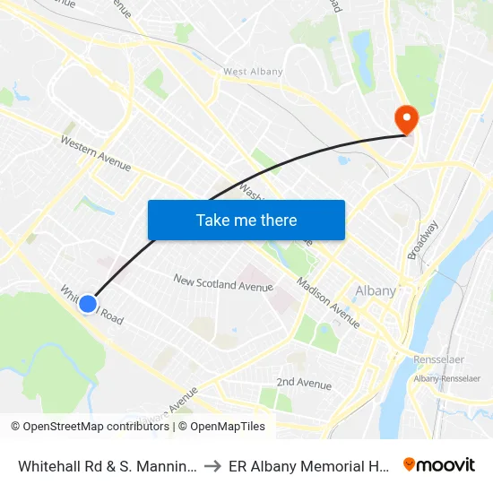 Whitehall Rd & S. Manning Blvd to ER Albany Memorial Hospital map
