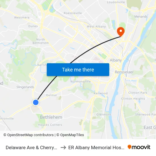 Delaware Ave & Cherry Ave to ER Albany Memorial Hospital map